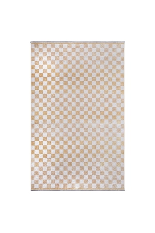 Altın Sarı Modern Geometrik Dama Desenli Yıkanabilir Halı - Yo30035xg Altın Sarısı