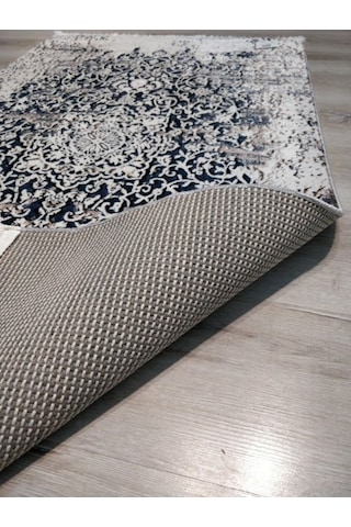 Yamalıhome Bambu Halı 1023Kremlacivert 80X140 Cm Pratik Halı