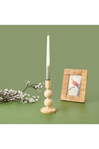 Kpmm Konik Ahşap Şamdan - Krem - 9,5x9,5x17,5 Cm Renkli