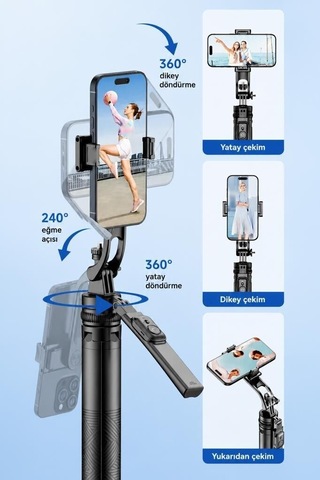 Delux Serisi Sunum Görsel İçerik Tripod Çok Amaçlı 1.6m Kamera Telefon Tutucu C17 Siyah