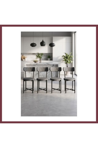 Storeşahin Sandalye 4 Adet Keten Kumaş Metal Ayak Modern Mutfak Sandalyesi Cafe Balkon Ofis Teddy 9809 Antrasit Shn0720