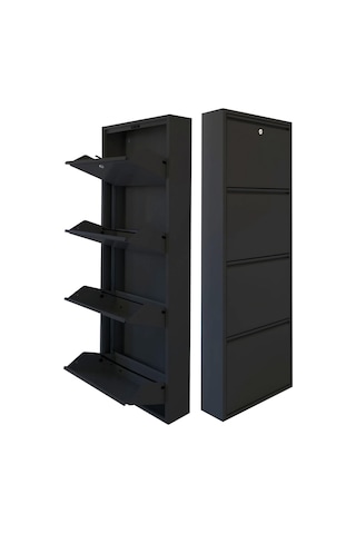 Kilitli 4'lü Metal Ayakkabılık - Siyah