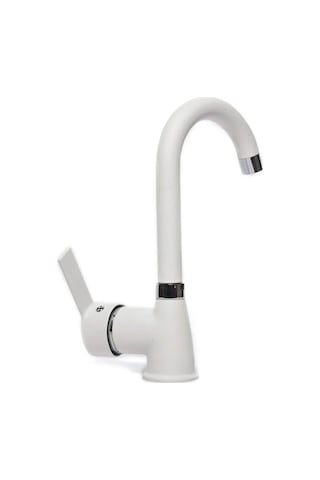 Viosa Beyaz Kısa Lavabo Bataryası Delta Banyo Sıcak Soğuk Su Girişli Musluk Siyah