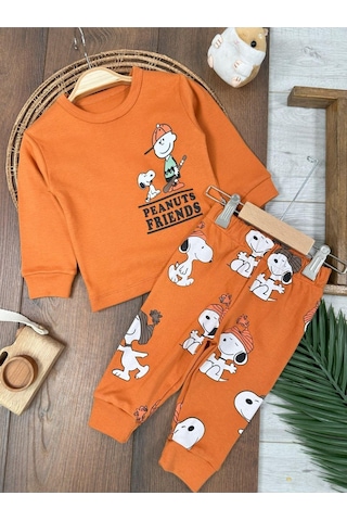 Bisiklet Yaka Peanuts Friends Baskılı Alt Üst Pijama Takımı 4bb2 Kiremit