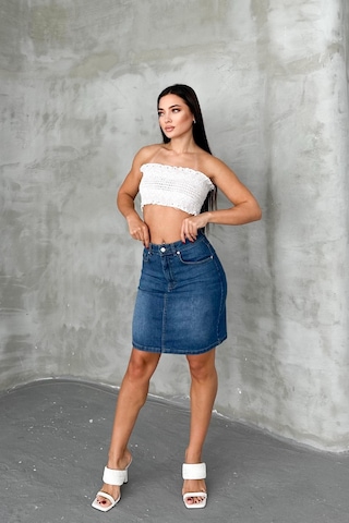HLT Jeans Açık Mavi Kadın Regular Fit Yüksek Bel Orta Boy Denim Kot Etek Alice-4003 Açık Mavi
