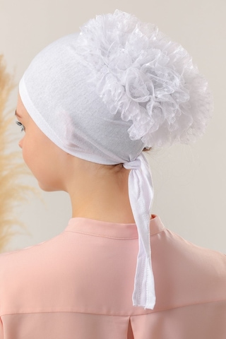 Melodi Scarf Tesettür Fırfırlı Bone Beyaz Beyaz
