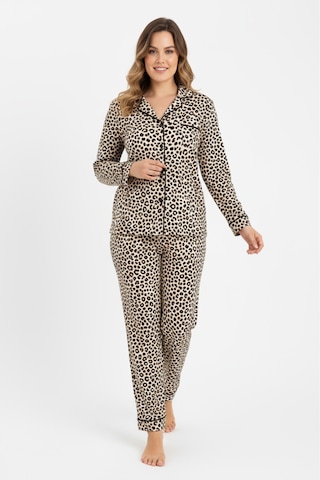 Bravie Luxury Viscose Leopar Desenli Kadın Uzun Kollu Büyük Beden Pijama Takımı 42526 Leopar2