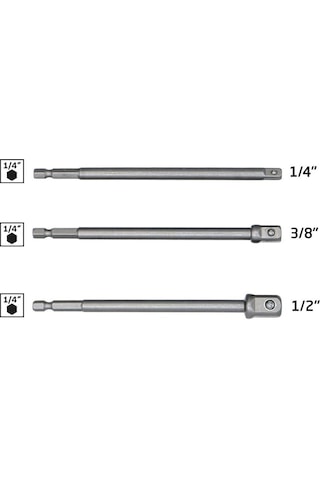 6534 Uzun Bits Saplı Lokma Adaptör Seti 150 Mm 1/4" - 3/8" - 1/2"