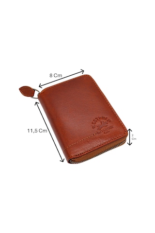 Westpolo Hakiki Deri Kağıt Para Ve Bol Kart Bölmeli Fermuarlı Unisex Cüzdan - 1695cc Taba