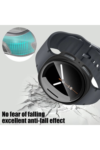 Samsung Galaxy Watch 8 40/44mm Sert Tamponlu Dahili Filmlerle Uyumlu Temperli Cam Ekran Koruyuculu Darbeye Dayanıklı Saat Kılıfı