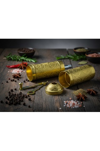 Ludıa Zamak Metal Altın Renk 3 Lü Set Karabiber,kahve,çörek Otu El Değirmeni Öğütücü Grinder S2 Altın