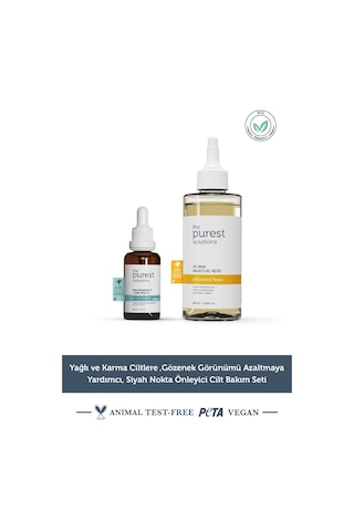 The Purest Solutions Karma ve Yağlı Ciltler İçin Oil Control Toner 200 ML + Intensive Pore Tightening and Lightening Serum 30 ML