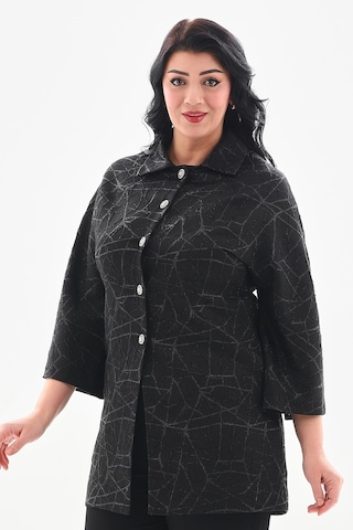 Ladies First Büyük Beden 3869 Siyah Tek Ceket 001
