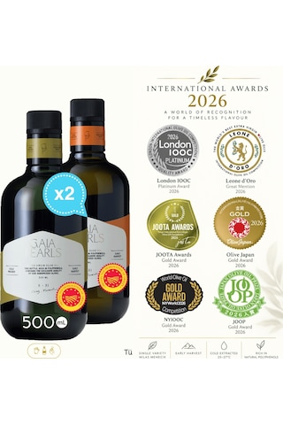 Gaia Pearls İkili Gurme Set 500 Ml X2 Avrupa Birliği Coğrafi İşaretli Milas Memecik Erken Hasat Soğuk Sıkım Zeytinyağı