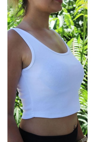 Afri Kadın Beyaz Basic Ribana Atlet Crop Likralı Spor Üst Beyaz