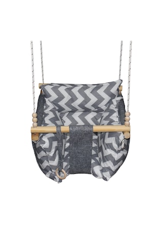 Ahşap Çocuk & Bebek Salıncağı Gri Renk Minder Yastık Ve Diş Halkalı Tavan Salıncak