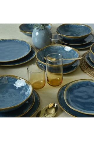 Keramika Shizen Mavi Organik Yemek Takımı 18 Parça 6 Kişilik Q39 Açık Mavi
