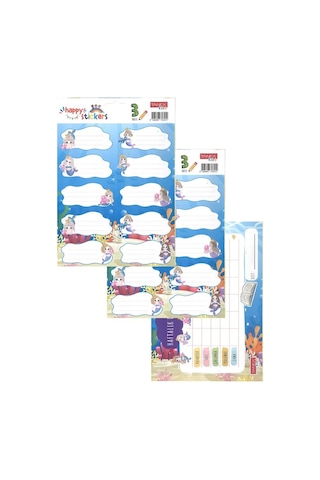 Okul Etiketi Kız Modeli 10 Lu 2 Yaprak Ders Programlı 1 Paket Defter Kitap Etiketi Desenli Renkli Etiket 001