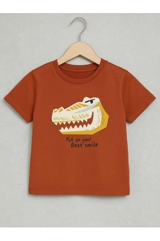 Jack Lions Erkek Bebek Pamuklu Dinozor Baskılı Tshirt-15584 Kahverengi