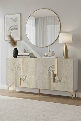 Ka1516 Meyra Konsol Ve Tv Sehpası 150cm Beyaz-traverten-gold