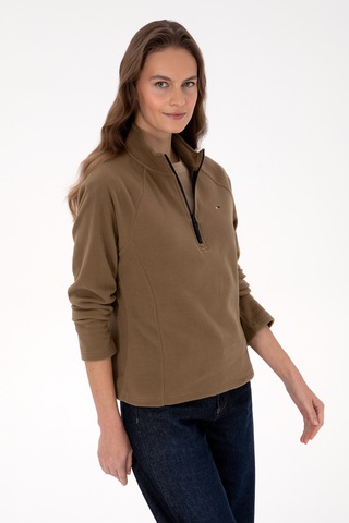 U.S. Polo Assn. Kadın Haki Fermuarlı Dik Yaka Polar Sweatshirt 50316714-VR027