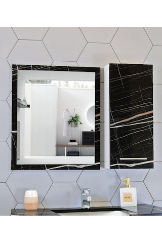 Banyo Aynası Ve Dolabı 80 Cm Mdf Üst Modül Siyah Sonata Diğer