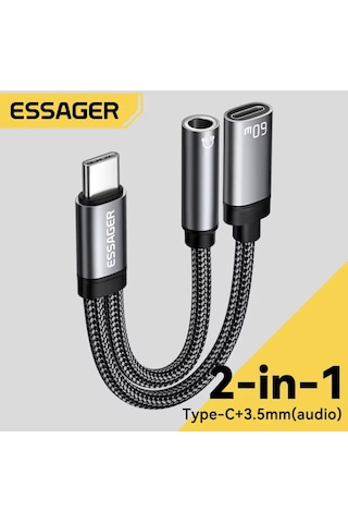 Essager 2'si 1arada Type-c To 3.5mm+60w Şarj Ve Kulaklık Çevirici