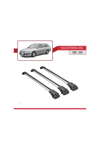 Nissan Primera W11 1998-2001 Arası İle Uyumlu Ace-1 Ara Atkı Tavan Barı Gri 3 Adet Bar