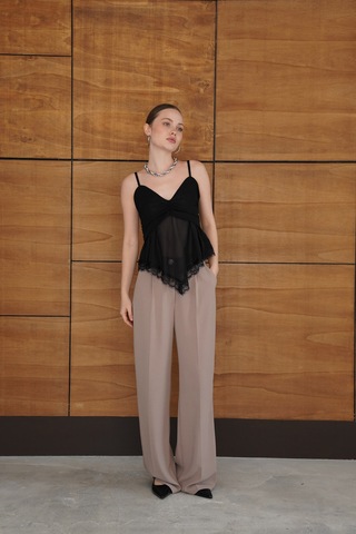 Verymoda D 2979 Askılı Dantel Detaylı Tül Bluz - D2979 Siyah