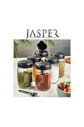 Jasper Jpr-0102 6 Adet 370mm Kaşıklı Açılır Kapaklı Baharatlık Siyah - Beyaz