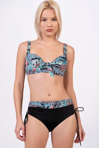 Endeep Kadın Büyük Beden Balenli Destekli Açık Mavi Desenli Bikini Takımı Açık Mavi - Siyah