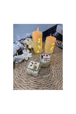 2'li Set Kokulu Mum, Kare Ve Silindir Mum, Çiçek Kokulu, Beyaz, 5 X 5-7 Cm Diğer
