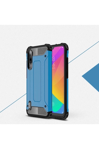 Noktaks - Xiaomi Uyumlu Xiaomi Mi 9 Lite - Kılıf Çift Katman Zırh Tank Crash Military Kapak - Mavi