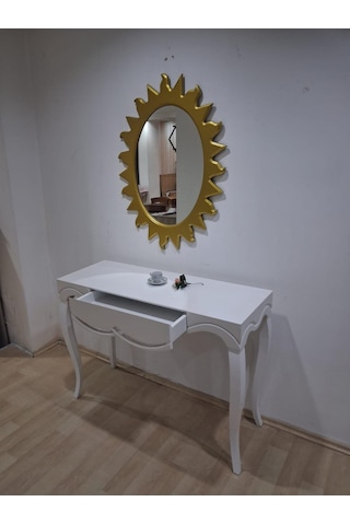 Dresuar Cnc Çökertme 90670 Model Güneş Gold Renk Ayna Lake Beyaz Tabla Kayn Aslan Ayak Beyaz - Gold
