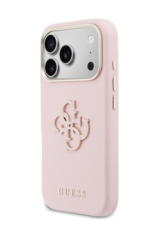 Apple Uyumlu iPhone 17 Pro Max Kılıf Guess Lisanslı 4g Büyük Metal Kamera Çerçeveli Pu Deri Resin Kapak Pembe