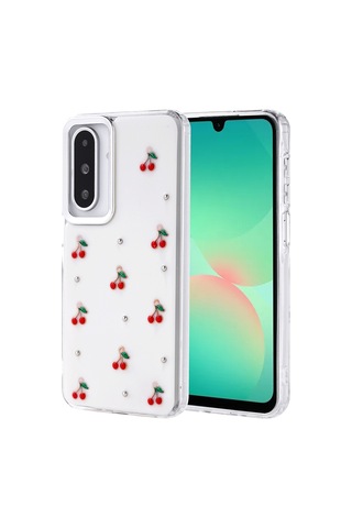Zore Samsung Galaxy Uyumlu A26 Kılıf Airbag Tasarımlı Simli Şeffaf Omsy Kutup Kapak - Kiraz