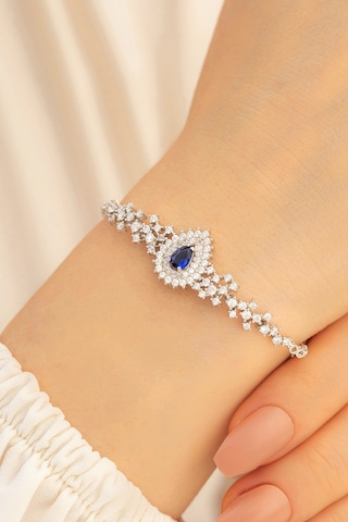 925 Ayar Gümüş Zirkon Ve Safir Taşlı Çise Model Kadın Bileklik