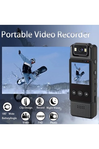 Dashanshop Dv Camera L12 1200mah 1080p Full Hd Giyilebilir Aksiyon Kamerası Uzun Ömürlü Pil Usb Çift Şarj Gece Görüşü