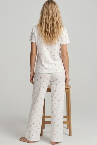 Siyah İnci İnce Soft Örme Mevsimlik Pijama Takımı 8003 Somon Çiçekli Kalp