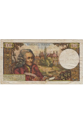 Fransa 10 Frank 1969 Voltaire Temalı. İğne Delikleri Ve Kenarlarda Bir Kaç Ufak Yırtık Var Çok Temiz -