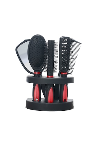 Moveevo 5 Parçalı Saç Tarağı Seti Düz Tarak+ Nervürlü Tarak+ Kıvırcık Tarak + Masaj Tarağı + Ayna + Saklama Tabanı Kırmızı