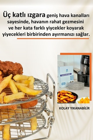Philips Air Fryer Xxl Uyumlu Üç Katlı Fritöz Izgarası 304 Paslanmaz Çelik