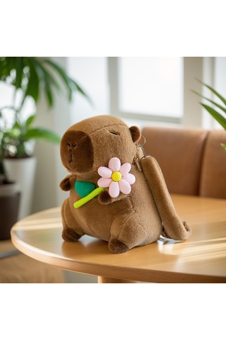 Yifomall Yumuşak Kapybara Figürlü Çocuk Sırt Çantası - Pudra Çiçekli 35cm, Leashli Seyahat/okul Çantası