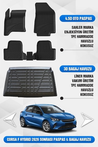 Sahler Opel Corsa F Hybrid 2024+ Uyumlu 4.5d Premium Havuzlu Oto Paspas Ve Liner Marka 3d Bagaj Havu
