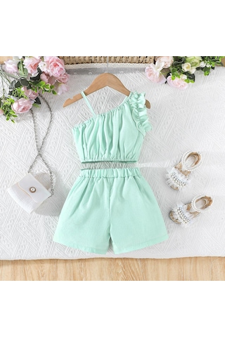 6m-5y Kız Çocuk Giyim Çocuk Yaz Kısa Kollu + Şort İki Parça Kız Çocuk Kısa Kollu Takım Kırmızı