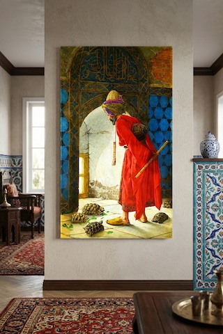 Kırılmaz Cam Tablo 5mm Kalın - Ev İşyeri Duvar Dekorasyonu - Kaplumbağa Terbiyecisi - Osman Hamdi Bey Klasik Sanat Ofis Salon Koridor Temperli Uv Baskılı Hediyelik
