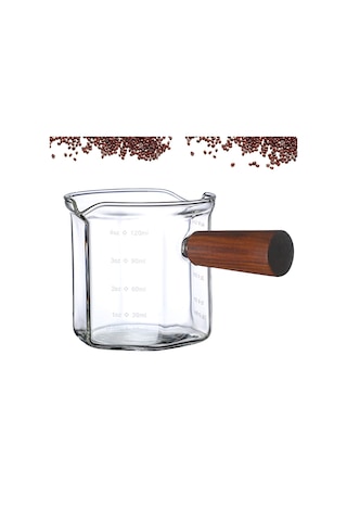 Ahşap Saplı Espresso Ölçü Kabı, Ölçekli Cam Ölçü Kabı, V Şeklinde Ağızlı Espresso Shot Bardağı, Şeffaf Camdan Espresso Aksesuarları
