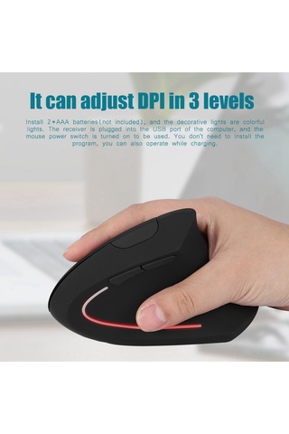 Yaozixa Sol El Ergonomik Dikey Kablosuz Fare, 3 Seviye Dpı Ayarlı, 6 Programlanabilir Tuş, Renkli Işılar, Usb Nano Alıcı, Pil Tasarrufu Siyah, Pil Yok