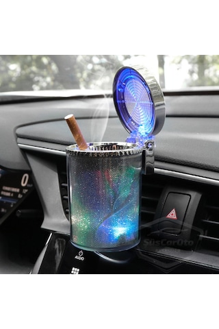 Üniversal 7 Renkli Rgb Led Işıklı Lüx Oto Küllük Kapaklı Spor Araç İçi Küllük Araba Küllüğü 00 Şüscaroto Aksesuar