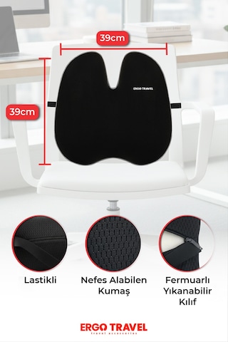Viscofoam Ultralüks Ortopedik Bel Yastığı Ergonomik Bel Destek Minderi Ofis & Araç Uyumlu - Siyah